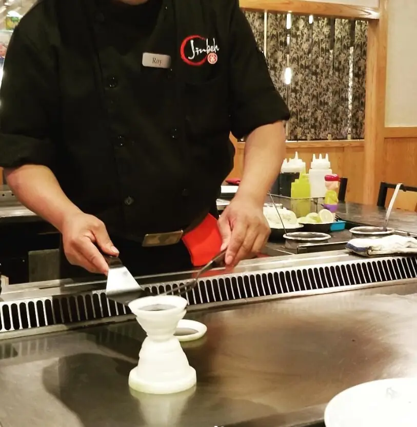 Romantic hibachi dinner with flames