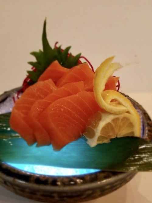 Salmon Sashimi, fresh Atlantic salmon sliced to perfection