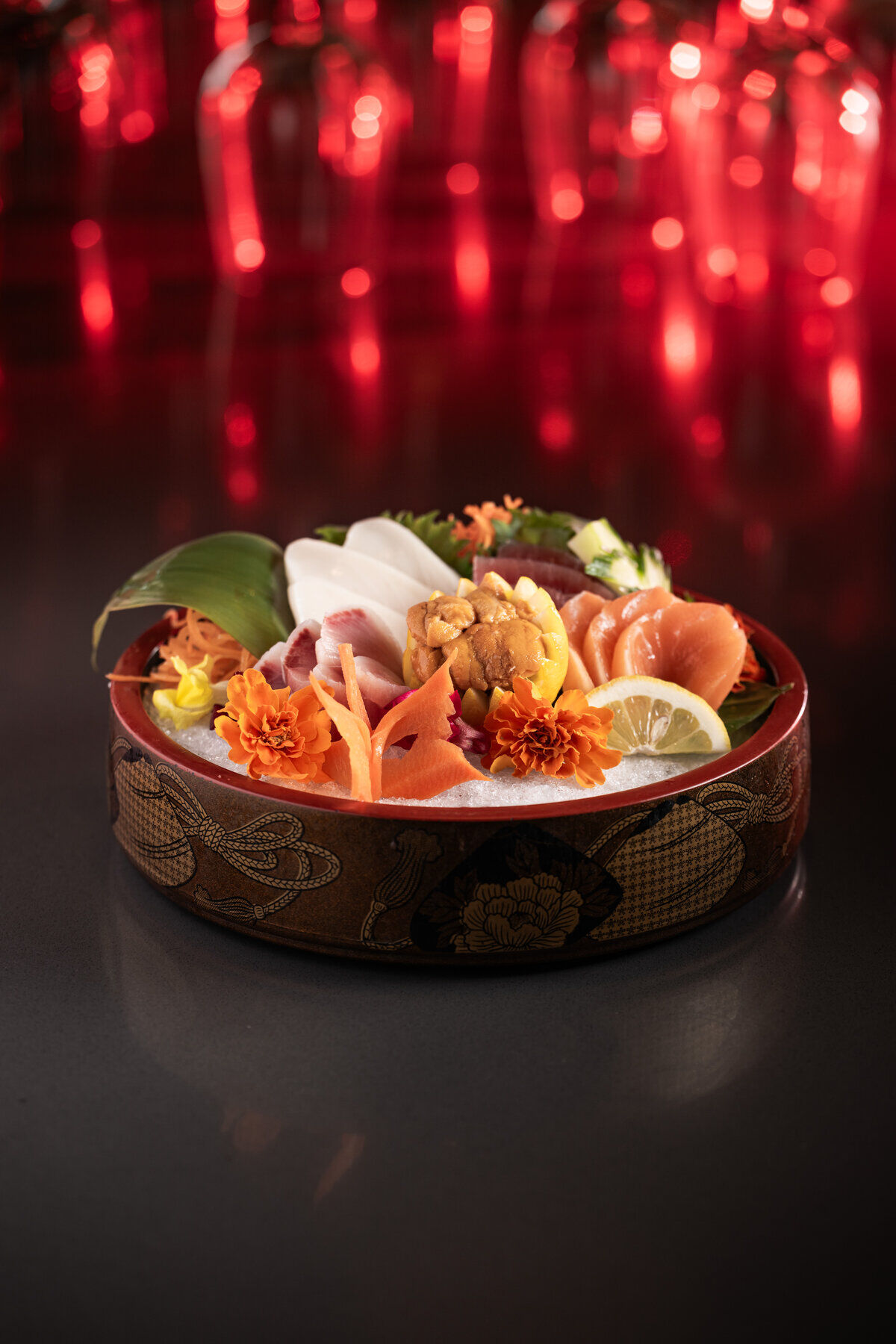 Premium sashimi platter with salmon, tuna, and yellowtail